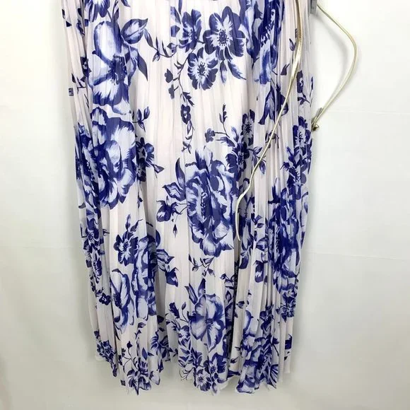 NWT Eliza J Pleated Floral Sleeveless Chiffon Belted Maxi Dress Cobalt Blue 18 - Picture 7 of 11